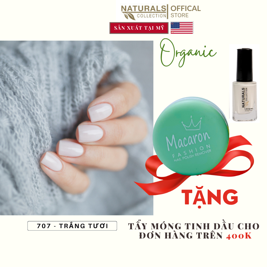 Sơn dưỡng thành phần hữu cơ phục hồi móng yếu, hư tổn USA NATURALS COLLECTION màu trắng tươi - 7.5ml - 707