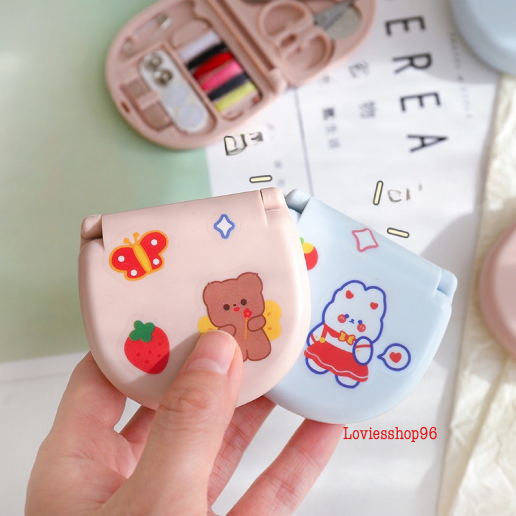 Hộp kim chỉ đa năng hoạt hình style Hàn Quốc mini - Bộ dụng cụ kim chỉ may vá mini