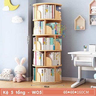 Kệ sách gỗ xoay tròn 5 tầng, kệ sách xoay nội thất phòng khách thông minh Gỗ MDF cao cấp lắp dễ dàng