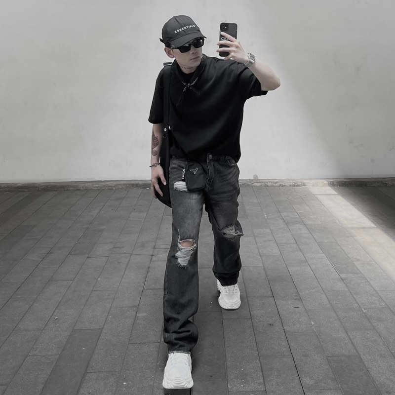 Quần JEAN baggy nam nữ unisex ỐNG RỘNG 3R màu XÁM ĐEN 🖤 Nam nữ unisex 🖤 Quần baggy ống rộng Jaystoree