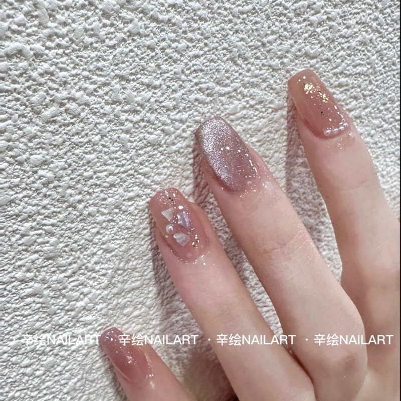 Móng úp giả màu thạch hồng c108 ẩn xà cừ đơn giản cebi.nailboxh