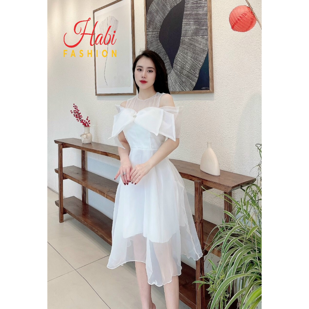 Váy đầm công chúa, đầm dự tiệc trắng xòe trễ vai kèm tag đá hàng thiết kế cực tôn dáng