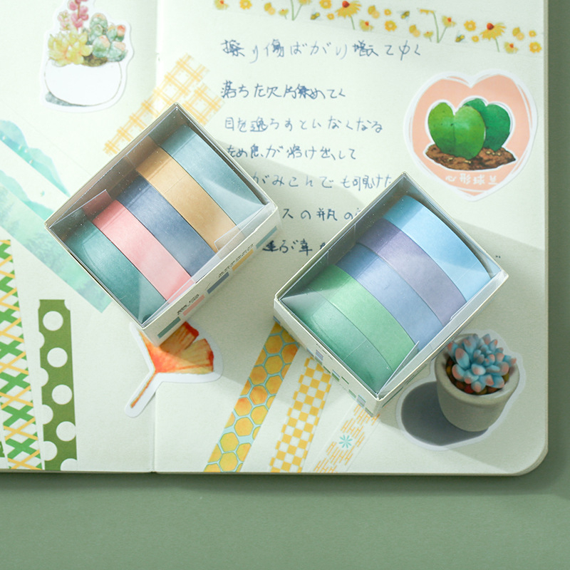 Set 5 cuộn washi tape cao cấp họa tiết sắc nét trang trí sổ DIY