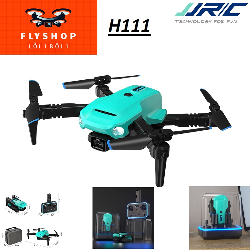 Flycam H111 JJRC máy bay không người lái mầu xanh đèn led nhấp nháy, độ ổn định cao, Cuộn 360