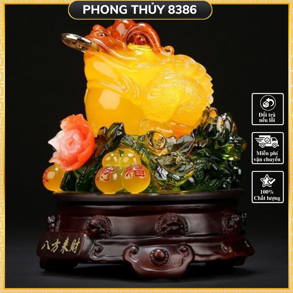 ( Tặng Đồng Xu May Mắn ) Thiền Thừ Cóc Xoay Ngậm Tiền Hồ Lô Phong Thủy Cao 18Cm