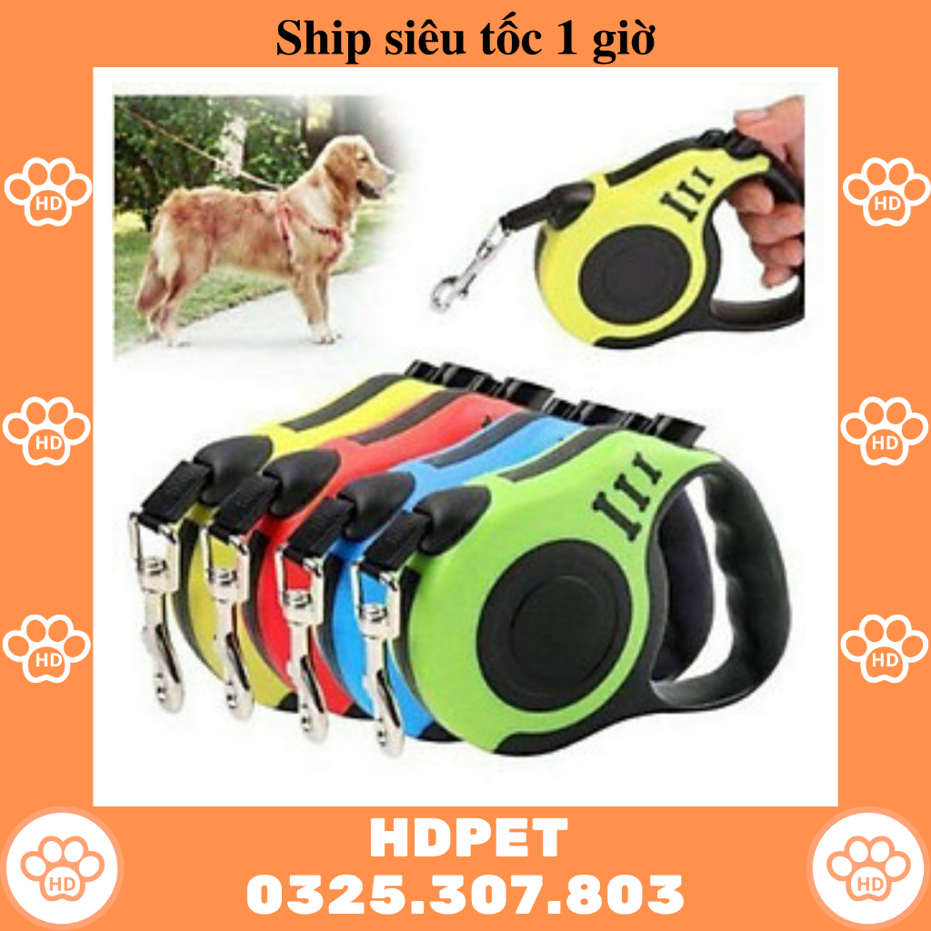 Dây dắt tự động chó thú cưng kéo dài và thu lại dây nhanh cuộn 3m - Xích chó mèo hàng cao cấp hdpet