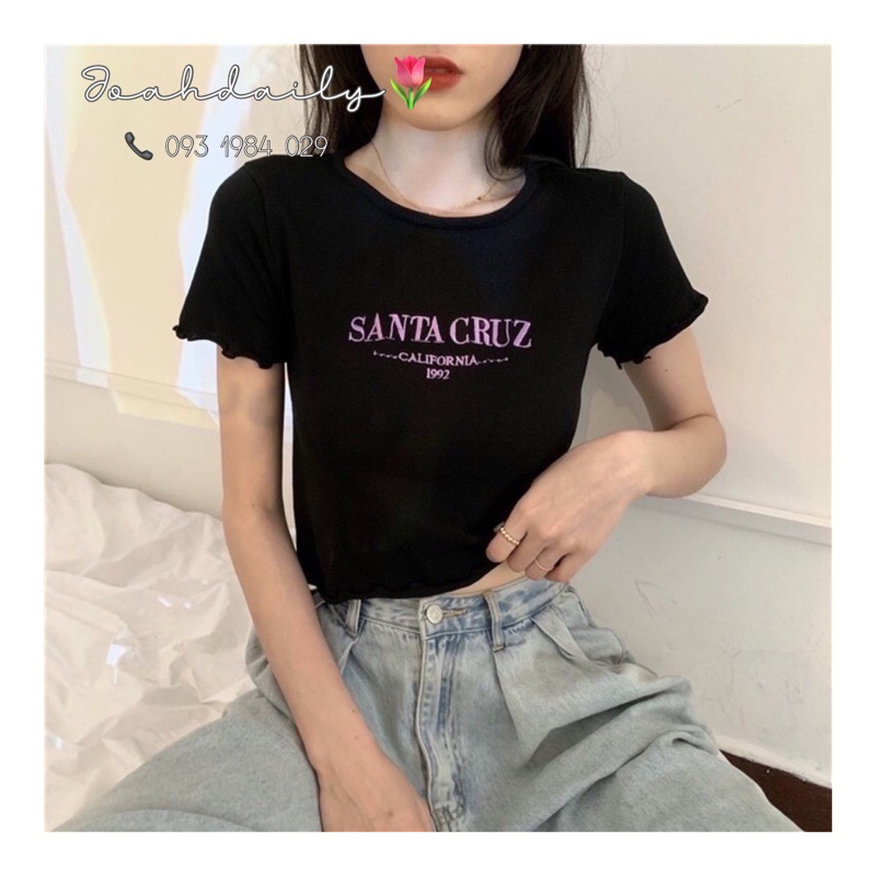 Áo thun nữ croptop tay ngắn cổ tròn phong cách hàn quốc dễ phối đồ