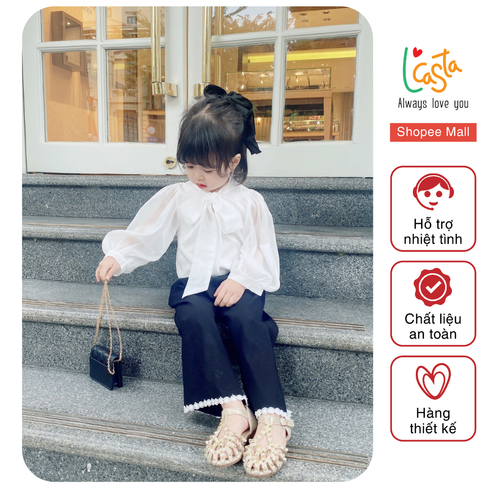 Áo sơ mi bé gái voan 2 lớp cổ nơ dễ thương , áo bé gái từ 1 đến 8 tuổi L'Casta A0005
