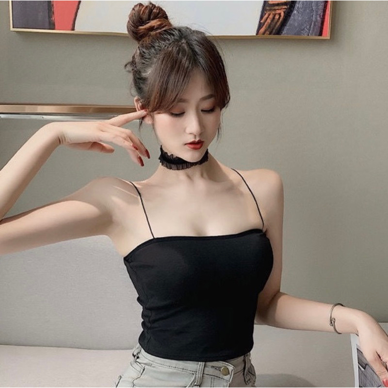 Áo 2 dây sợi bún thun gân đẹp 100% cotton đen trắng , áo croptop ôm mặc trong siêu mát