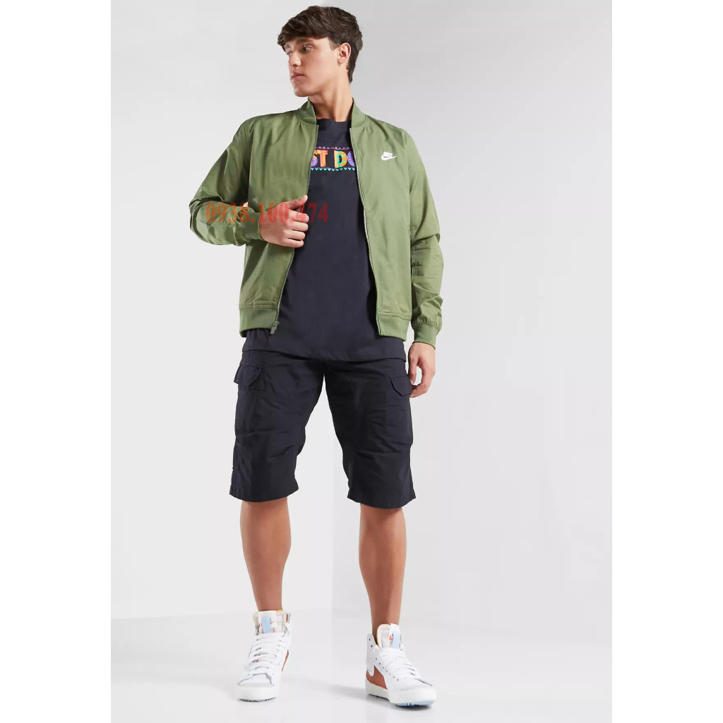 Áo khoác nam bomber Nike chính hãng 1 lớp màu xanh chất vải xịn không mũ trùm đầu