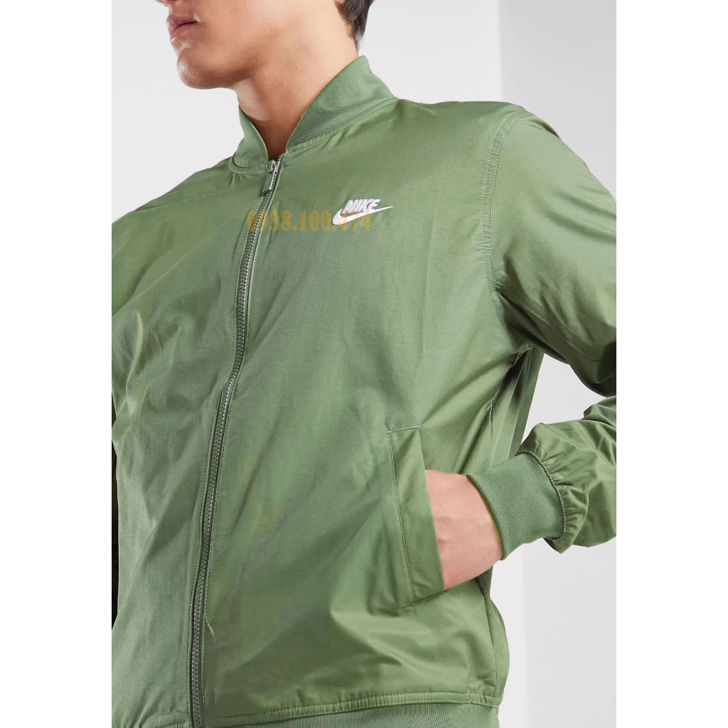 Áo khoác nam bomber Nike chính hãng 1 lớp màu xanh chất vải xịn không mũ trùm đầu