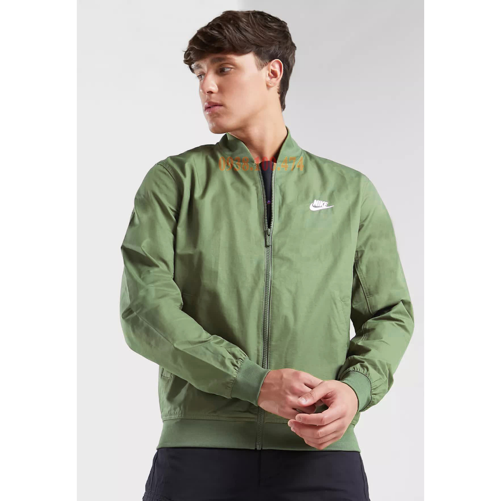 Áo khoác nam bomber Nike chính hãng 1 lớp màu xanh chất vải xịn không mũ trùm đầu