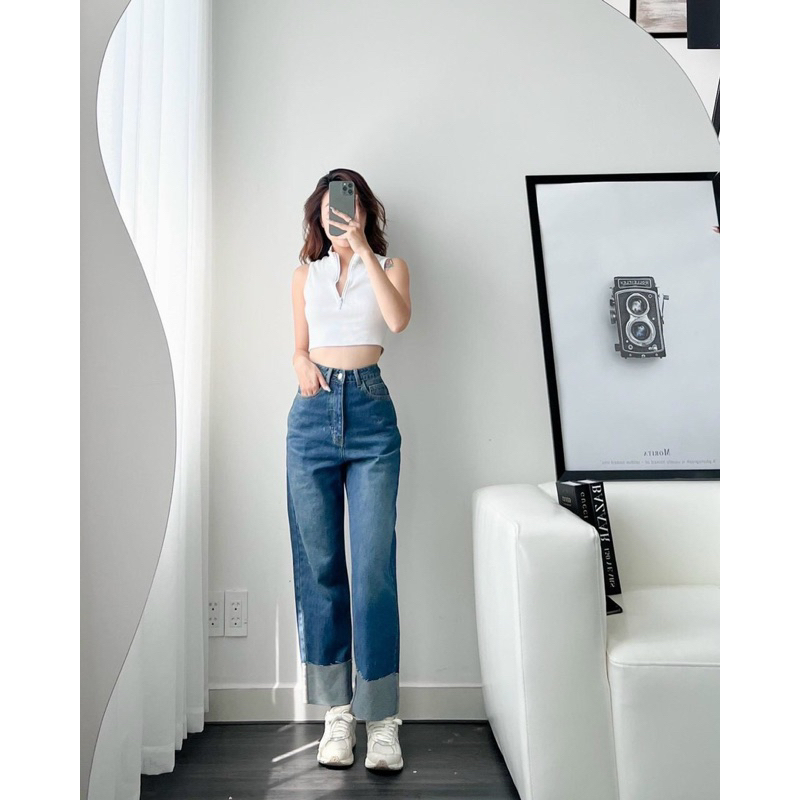 Chen.room Quần jean ông suông xắn lai Lambi form dáng trẻ trung năng động, quần jean xinh nhà Chen