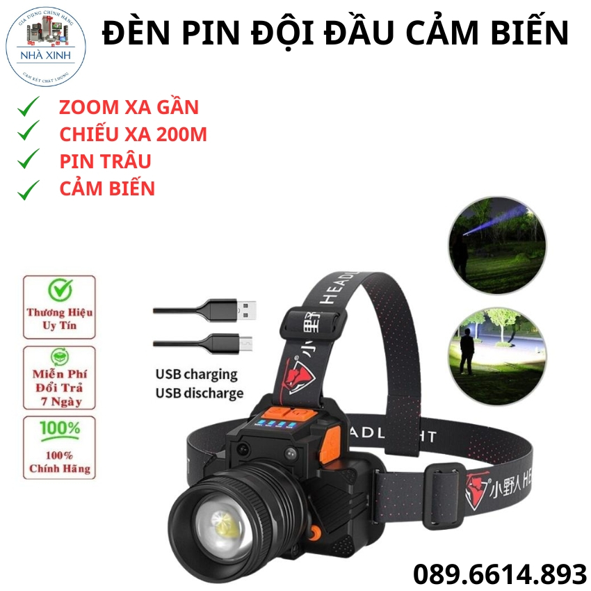 Đèn pin đội đầu 1 bóng cảm biến vẫy tay siêu sáng chiếu xa 300m - Đèn pin led chống thấm nước