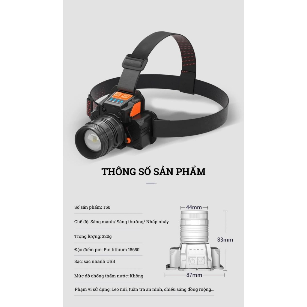 Đèn pin đội đầu 1 bóng cảm biến vẫy tay siêu sáng chiếu xa 300m - Đèn pin led chống thấm nước