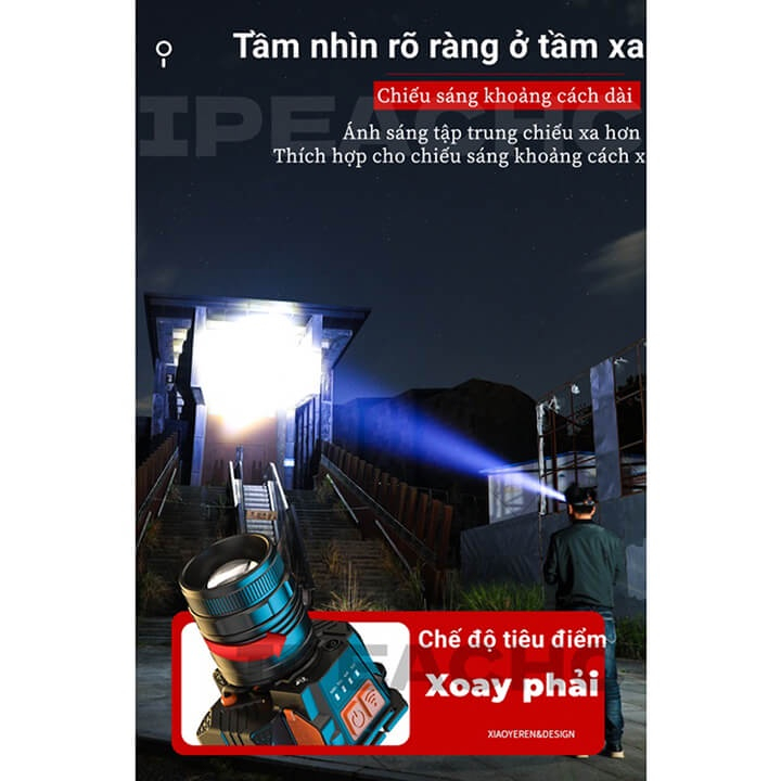 Đèn pin đội đầu 1 bóng cảm biến vẫy tay siêu sáng chiếu xa 300m - Đèn pin led chống thấm nước