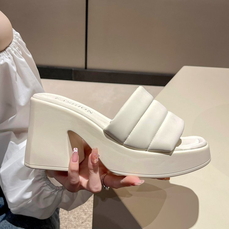 Sandal nữ gót vuông đế cao 9 phân quai to siêu hack dáng
