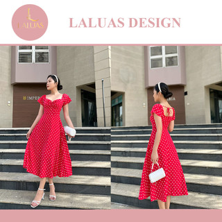 [Hình thật]Đầm thiết kế bigsize chấm bi hồng Laluas