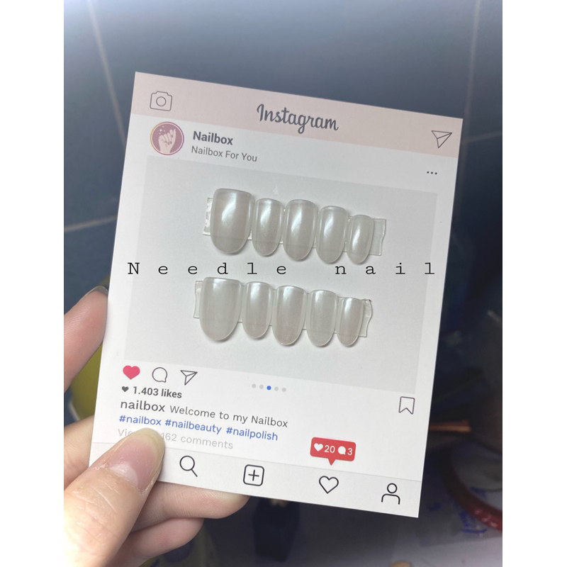 Nail box tráng gương ánh ngọc trai trắng nhẹ nhàng siêu xinh