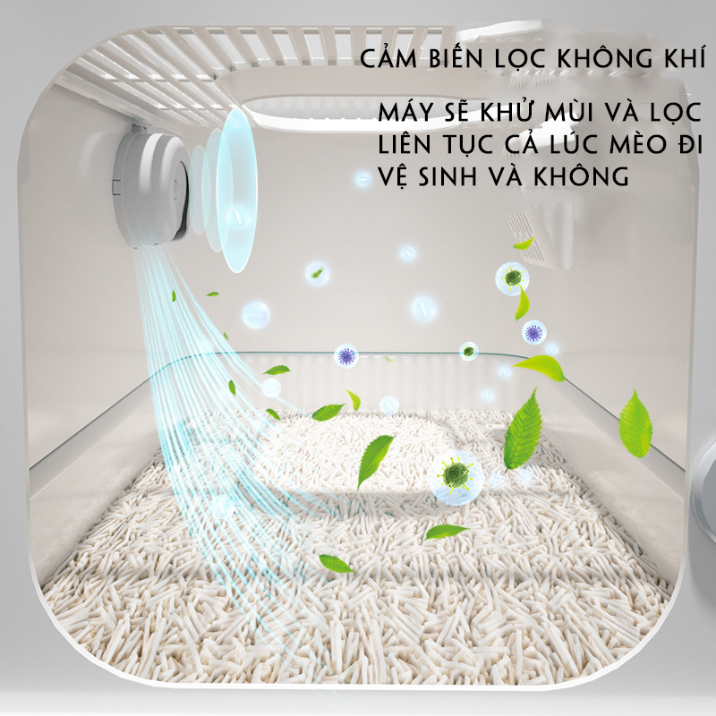 Nhà vệ sinh cho mèo cao cấp có máy khử mùi tự động không lo ám mùi trong phòng