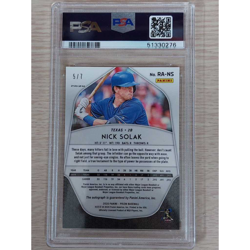 Thẻ cầu thủ bóng chày Nick Solak PSA 9 - Texas - Panini Prizm 2020 | Thẻ cầu thủ bóng đá chính hãng