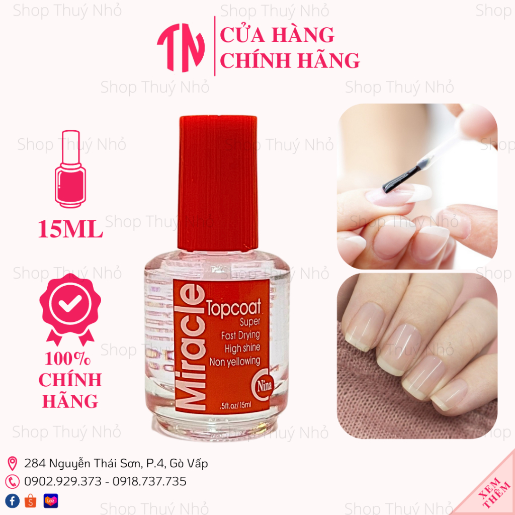 Sơn bóng mau khô ánh tím nhẹ Miracle nắp đỏ 15ml không hơ đèn dụng cụ làm móng tay chuyên nghiệp nail