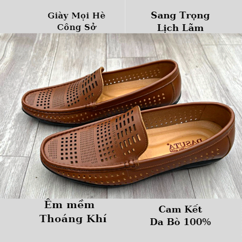 Giày lười nam mùa hè Giày Rọ da bò đế khâu chỉ bảo hành 1 năm