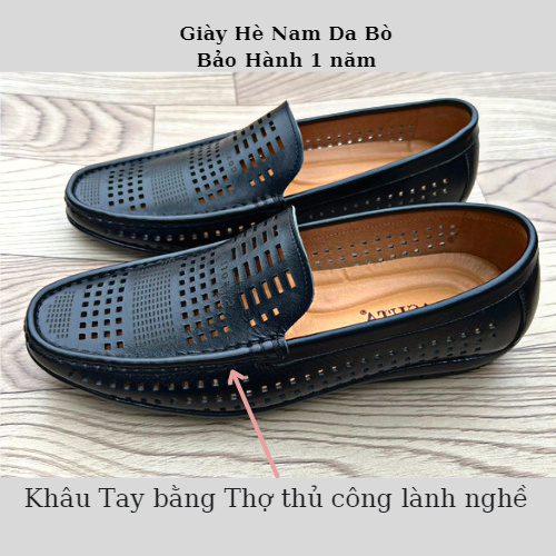 Giày lười nam mùa hè Giày Rọ da bò đế khâu chỉ bảo hành 1 năm