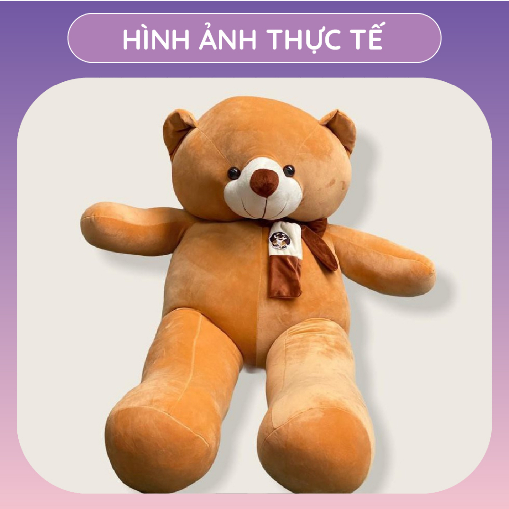 Gấu bông gối ôm Tina Teddy đeo khăn bông cao cấp, vỏ nhung Hàn Quốc mềm mịn, co dãn 4 chiều, size 100cm - 130cm