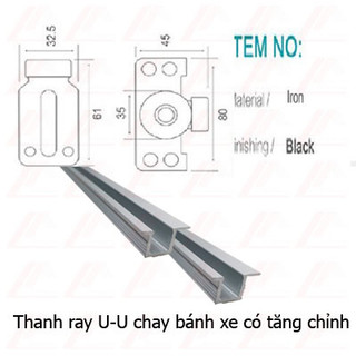 Combo 4 cặp ray trượt cửa lùa U.Đài Loan (Thanh ray trên và thanh ray dưới )
