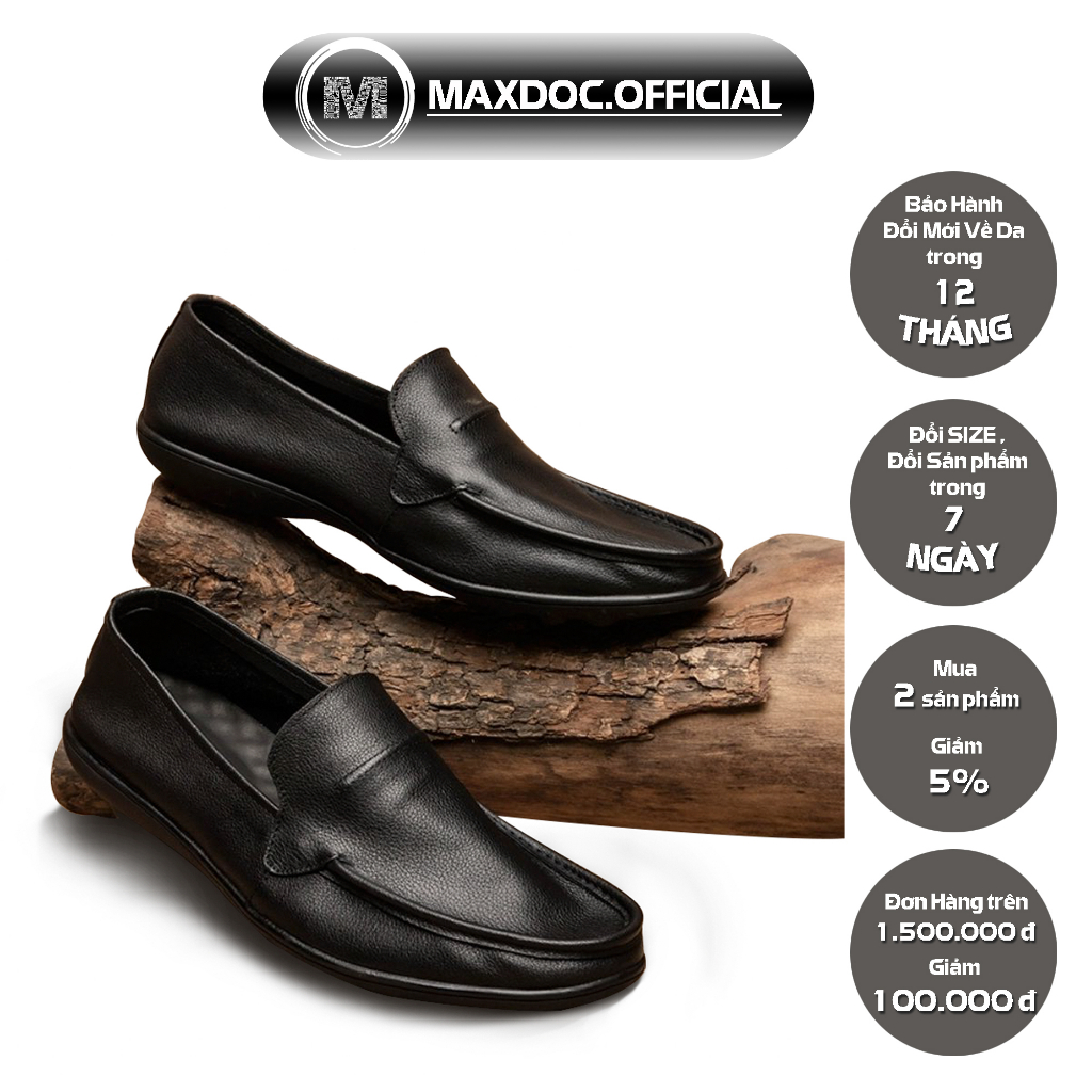 Giày Lười MAXDOC Mã L26 Chất Liệu Da Bò Mềm Đế Cao Su Đúc Màu Đen Dễ Đi Dễ Phối Đồ, Giày Mọi Nam, Giày Tây Lười