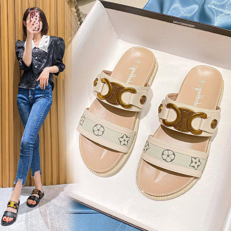 (Loại 1)Dép nữ thời trang mới 2 quai phối khuy đồng 2023/phom chuẩn