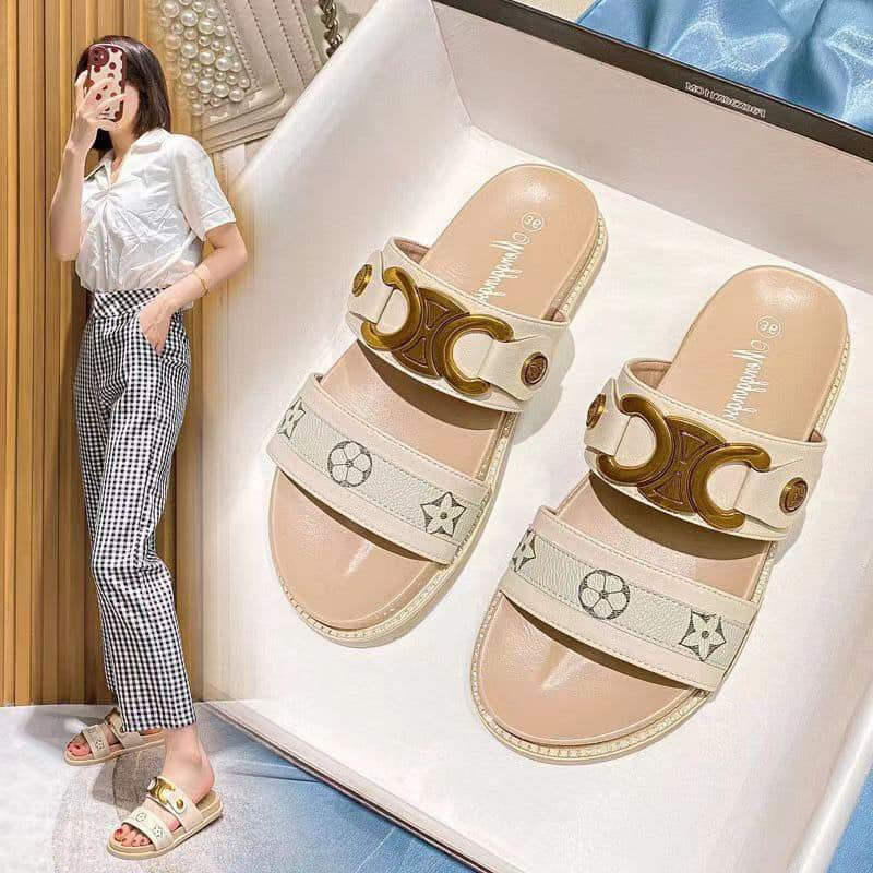 (Loại 1)Dép nữ thời trang mới 2 quai phối khuy đồng 2023/phom chuẩn