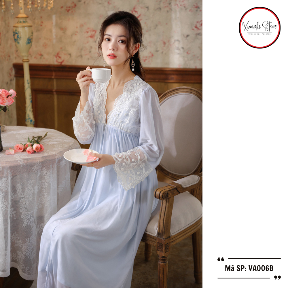 Set váy ngủ + áo choàng chất cotton cao cấp nhiều màu mix ren Xumaki Store VG004D