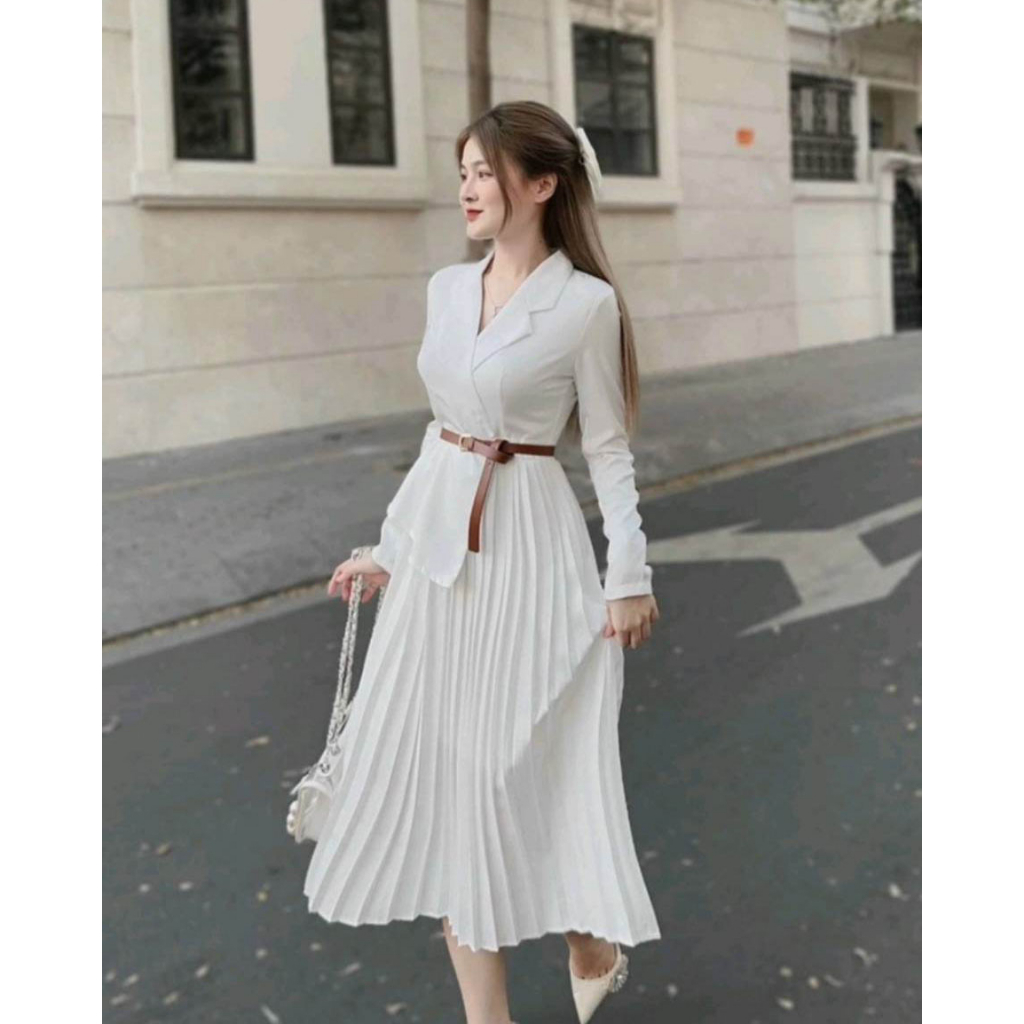 Set váy nữ dập ly kèm áo voan 2 dây sang trọng dự tiệc