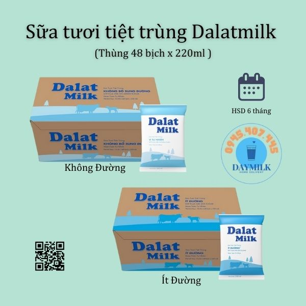 Sữa tươi tiệt trùng Dalat Milk bịch giấy 220ml