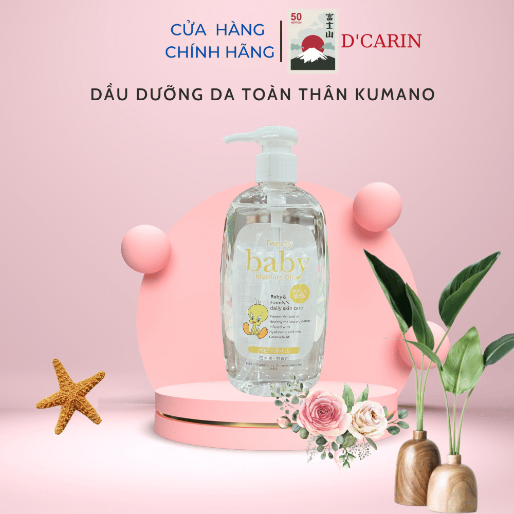 Dầu dưỡng da toàn thân Kumano Reihaku Hatomugi baby oil 300ml chiết xuất hạt dĩ ý dùng được cho bé D’Carin