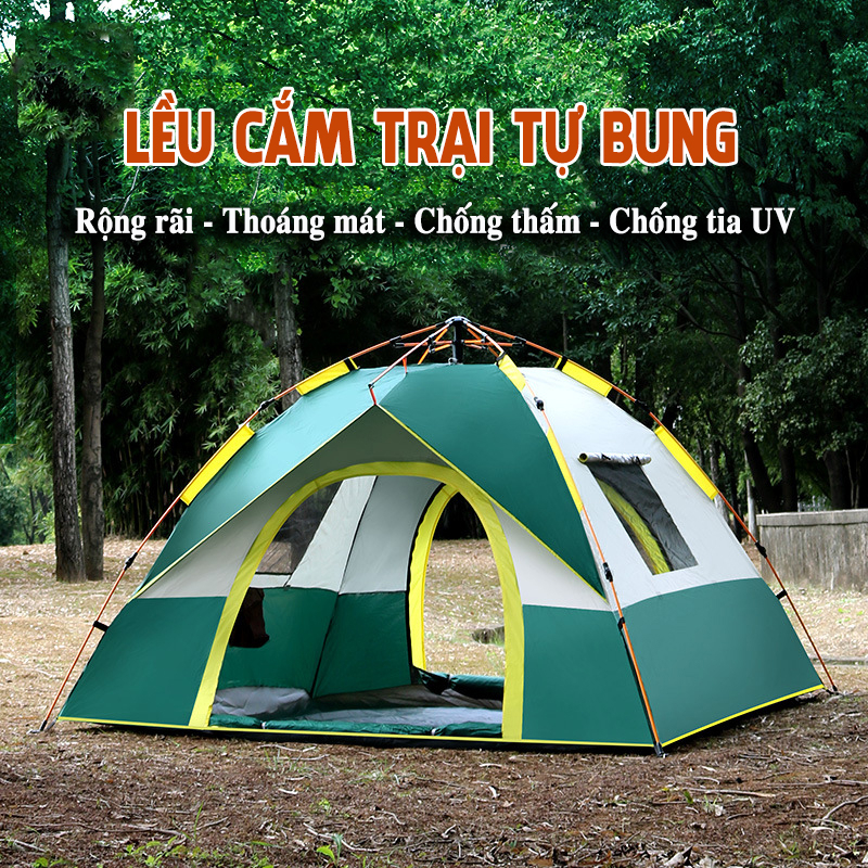 Lều Cắm Trại 4 Người Chống Nước Chống Thấm Chống Tia UV Lều Tự Bung Rộng Rãi Thoáng Mát Lều Dã Ngoại Du Lịch Giá Rẻ NA72