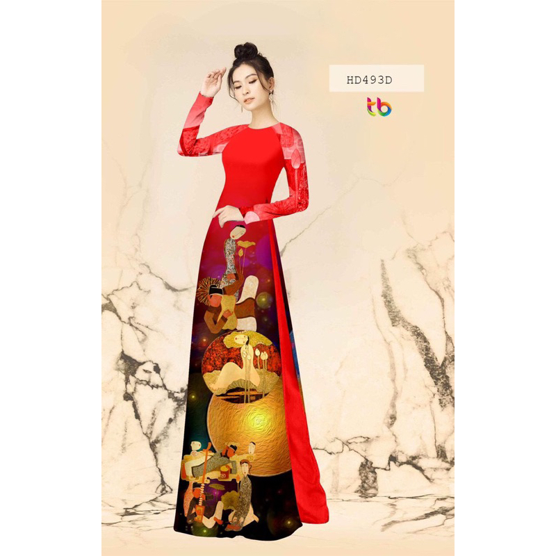 Vải may áo dài in 3D “TRANH DÂN GIAN” (Shop bán vải chưa may,không bán áo may sẵn)