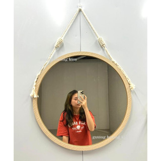  Gương treo tường nhà tắm ,Gương tròn decor trang trí phòng viền gỗ soi mặt tặng móc treo dây thừng giá rẻ bao bể vỡ 