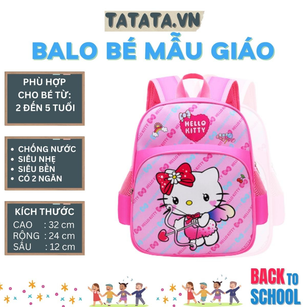 Balo mẫu giáo, nhà trẻ cho BÉ GÁI từ 2 đến 5 tuổi họa tiết HELLO KITTY (tata)