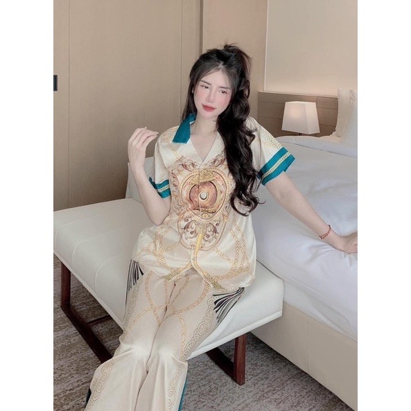 Đồ Bộ Pijama Nữ H.o.à.n.g Gia lụa xước cao cấp