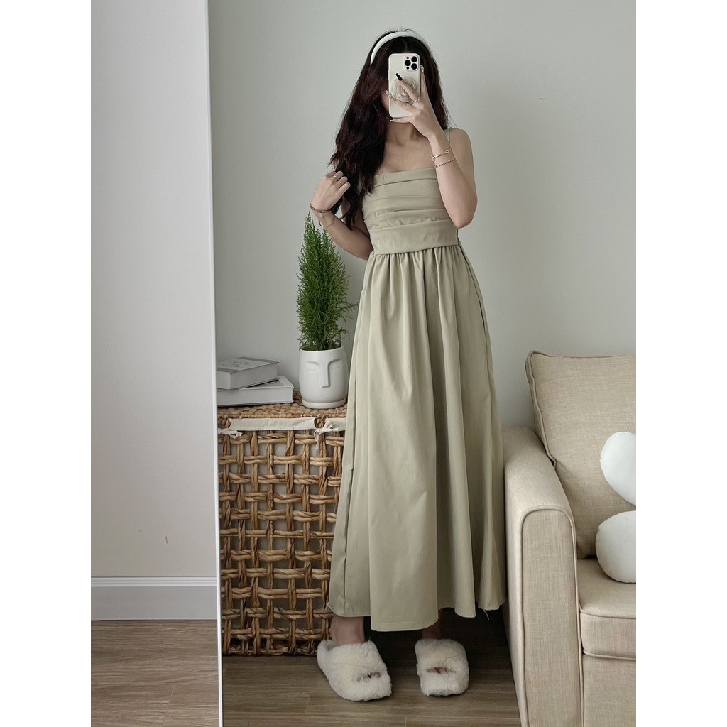 Đầm-Váy nữ 2 dây maxi bản to dập li dáng dài tiểu thư bánh bèo điệu đà dự tiệc, đi chơi