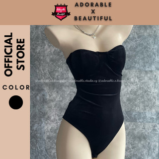 Bodysuit Nhung Đen Trơn Ôm, Jumpsuit Không Tay Hở Lưng Cúp Ngực Basic Trendy