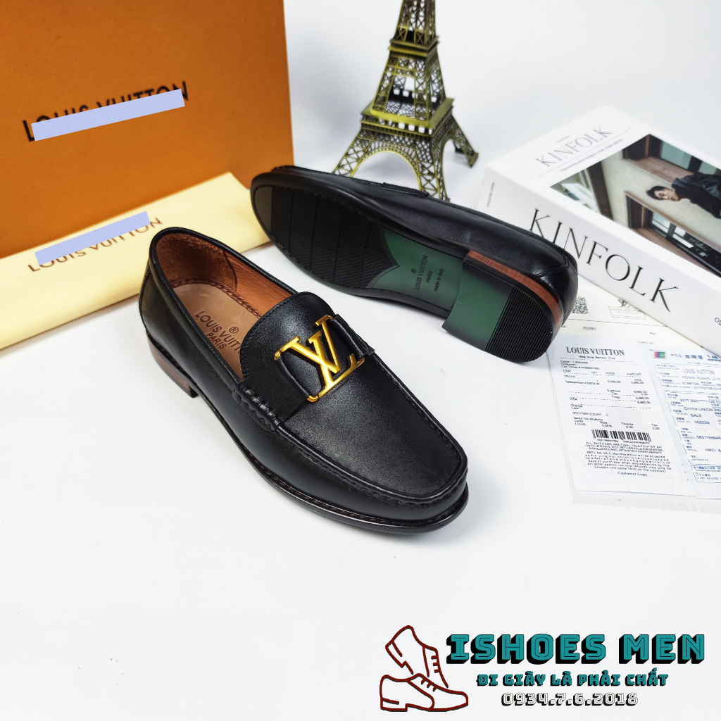 Giày Tây Lười Nam LV, Giày lười Loafer đế phíp LV Thời Trang Da Bò Xịn Cao Cấp Full Box Bảo hành 1 năm