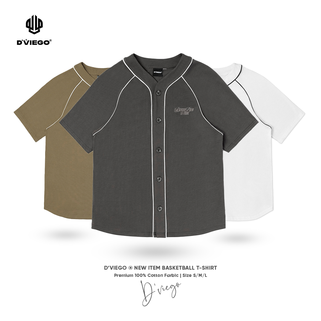 Áo T-shirt bóng chày JERSEY có khuy cài 100% cotton chính hãng - D'VIEGO