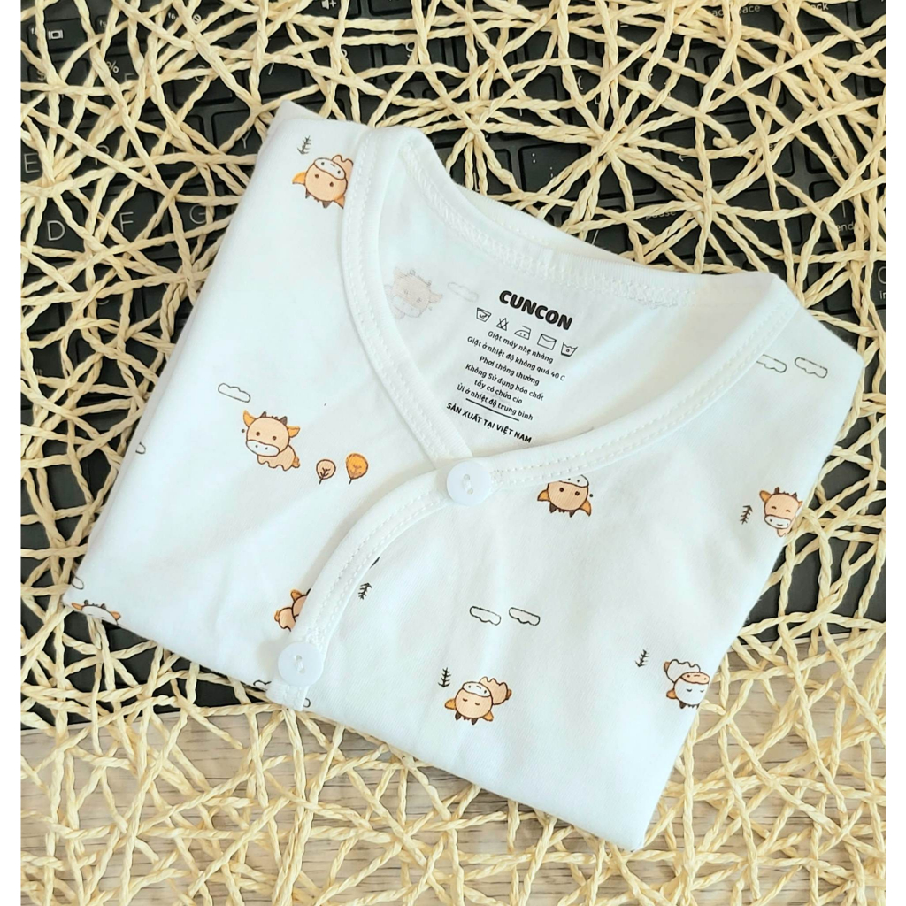 Áo sơ sinh cotton cao cấp CUNCON | Mẫu Tay Dài Họa Tiết Cài Lệch | Size 1,2,3 cho bé sơ sinh - 9kg