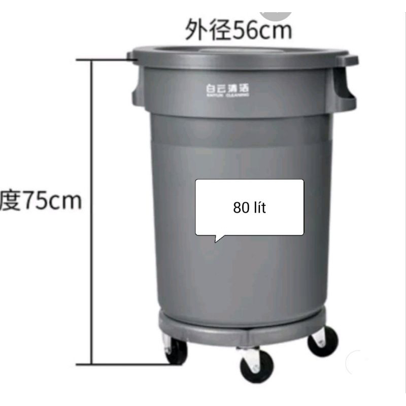 Thùng rác nhựa tròn dùng cho nhà bếp 80 lít nhập khẩu