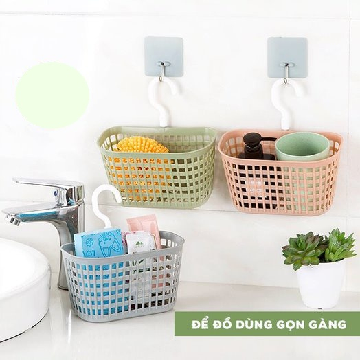 Rổ treo bồn rửa chén, nhà tắm có móc Việt Nhật.Rổ nhựa có móc treo đồ đa năng tiện ích