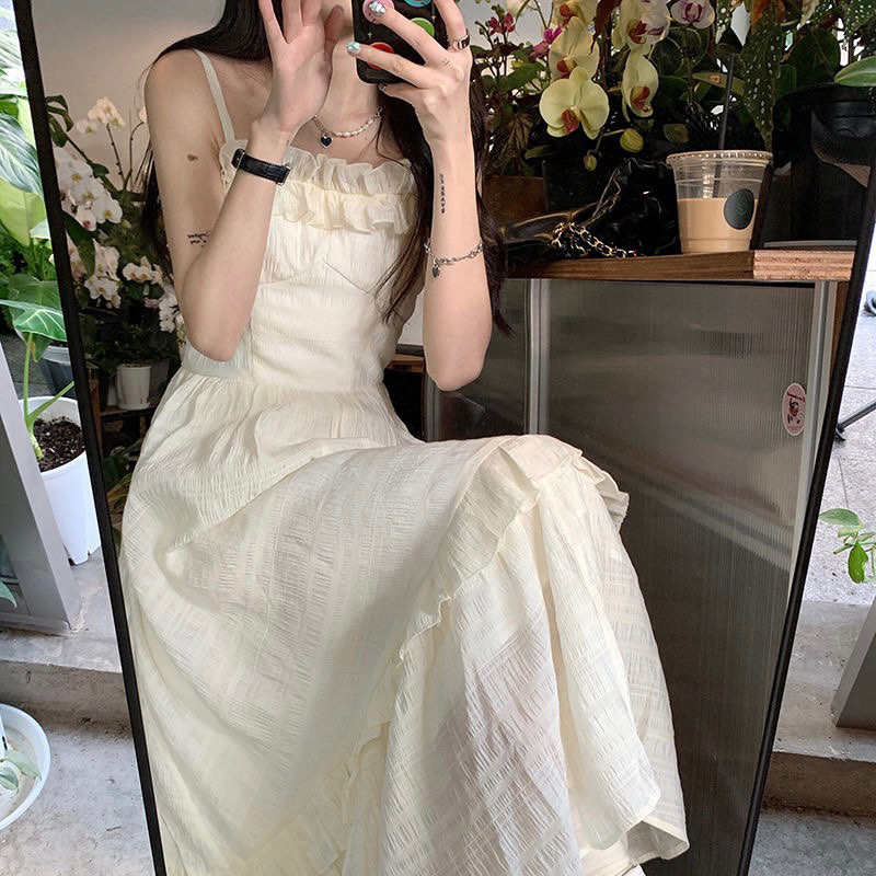 [ẢNH THẬT] SẴN Váy hai dây dáng dài maxi chữ A đầm xoè công chúa thiết kế ngực nhún đi biển công chúa vintage